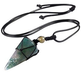 mookaitedecor Natural Indian Agate Crystal Point Pendant Necklace for Women Men, Hexagonal Crystal Necklace Semi Precious Stone Necklace Healing Crystal Reiki Chakra Birthday Jewellery Gift