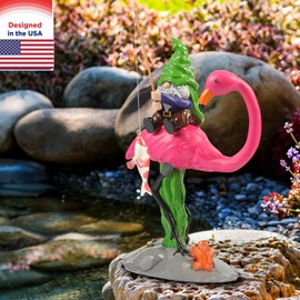 Ammzus Funny Gnome on Flamingo Statue - Gone Fishing Gnome Decor for Home & Yard, Whimsical Gift for Women, Outdoor Riding Flamingo Statue, Garden Decorations for Home