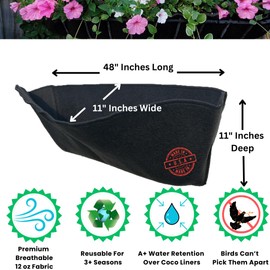 48 Inch Fabric Trough Coco Liner Replacement for Window Basket Flower Planter - 48" Coconut Coco Fiber Alternative for Hanging Basket Planters. Use 3+ Seasons - Made in The USA!