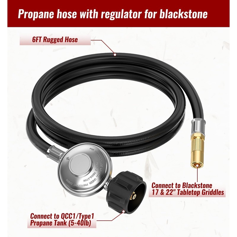 CALPOSE 6FT Propane Adapter Hose for Blackstone, Propane Hose with