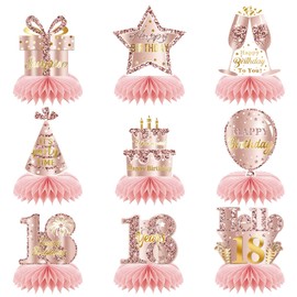 18th Birthday Table Decorations for Girls 9PCS 18th Rose Gold Birthday Decorations Honeycomb Centerpieces for Girls Daughter Niece Granddaughter Sister