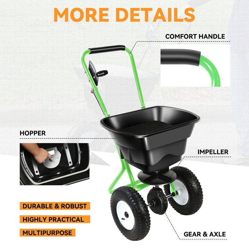 Auto Dynasty Walk-Behind Broadcast Spreader, 80LBS Capacity Fertilizer Spreader for