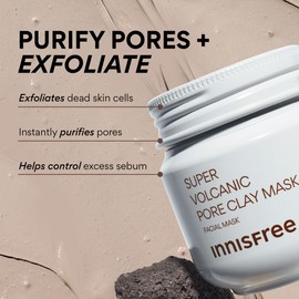 innisfree innisfree Super Volcanic Pore Clay Mask, Korean Pore Clearing Clay Mask with Volcanic Clusters and AHA