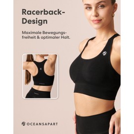 Oceansapart Beverly Bra Women's Sports Bra without Underwire for Yoga & Fitness Backless - Seamless Bustier with Racerback - Breathable, Quick-Drying & Comfortable Sports Top Women - Size XS-XXL