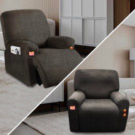 WINCREW Like Leather Recliner Chair Covers, 4 Pieces Lazy Boy Recliner Cover for Recliner Chair, Soft Stretch Leather Grain Cover for Recliner slipcovers Good Choice for All Seasons (Brown2)