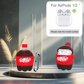 for AirPods 2/1 Generation Case Cover with Cleaner Kit and Keychain, Cute Cool Drinks Soft Funny Cartoon Silicone for AirPods 2/1 Case with Magnetic Anti-Lost Cord,Adjustable Wrist Strap,Red Pepper