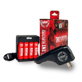 ICOtec TNT Rechargeable AA Battery Kit - 2700mAh - Long Life - High Capacity - 1,200 Charge Cycle Life, Includes: AC/DC Power Inverter, Charger and USB Cable