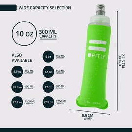 FITLY Soft Flask - 10 oz (300 ml) - Shrink As You Drink Pocket Soft Water Bottle for Hydration Pack/Running Vest - Folding Water Bottle for Running, Hiking, Cycling - Ski Water Bottles - Green