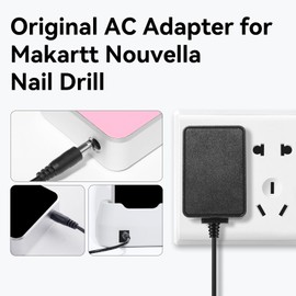 Makartt Original Power Charger Adapter for Nouvella Nail Drill, 12V 1.5A AC-DC Battery Supply for 35000RPM Rechargeable Electric File Manicure Tech Art Salon Home DIY Use