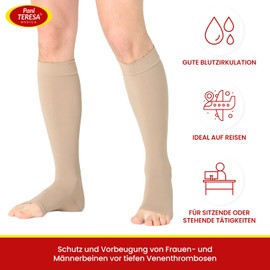Medical Compression Socks and Thrombosis Stockings with Open Toe for Women and Men (23-32 mmHg, class 2, 120 Denier) - Support Stockings for Flight - Compression Socks for Everyday Use - Pani TERESA® MEDICA