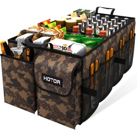 HOTOR Trunk Organizer - Foldable Car Organizer for SUVs & Sedans Storage | Sturdy Car Organization for Men & Women, Car Accessories, Tools, Brown