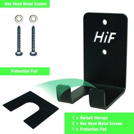 Olympic Barbell Hanger,Garage Gym Bar Wall Rack,Vertical Barbell Mount Rack,Space Saving Commercial or Home Gym Accessory,Holds Under 33mm Bar Size (Black 1 Hook)