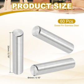 PATIKIL 4mm x 20mm Dowel Pin Stainless Steel, 60 Pcs 304 Stainless Steel Pegs Shelf Pins Rod Support Metal Fasten Elements for Shelves Furniture Fixing Component, Silver