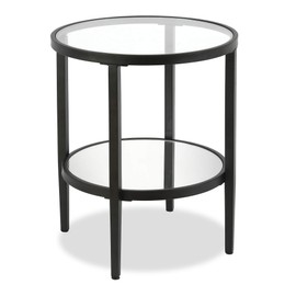 Henn&Hart Modern Round Side Table with Glass Top in Blackened Bronze