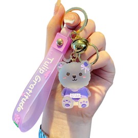 Xinbalove Cute Lucky Bear Design Bags Doll Car Key Backpack Keychain Pendant Boys Girls Men Women Soft Resin Portable Key Ring Accessories for Christmas New Year Present Purple