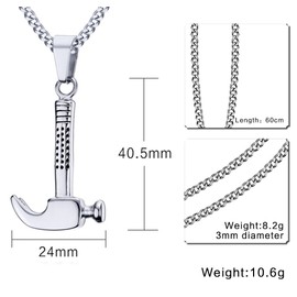 HUANIAN Men`s Necklace Thor Hammer Stainless Steel Necklace for Men and Women Hammer Pendant Necklace 24 Inch Chain