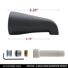 Westbrass E531US-62 Universal Fit 5-1/4" Wall Mount Tub Spout, Zinc I, Matte Black