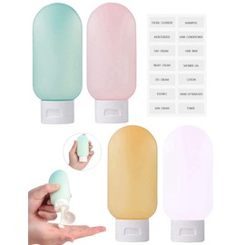 4 PCS PE Travel Bottles, 60ml/EA Leak Proof Clear Tubes Set for Toiletries, Squeezable Refillable BPA Free Toiletry Tubes Containers for Cosmetic Shampoo Lotion Soap Liquid with Stickers