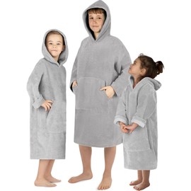 normani Children's Long Sleeve Bath Poncho Terry Cloth Hooded Towel for Boys and Girls Colour Grey Size 10-13 Years, gray