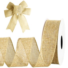 MuRealy Burlap Wired Ribbon, 1.5 Inch x 10 Yard/Roll Ribbons for Crafts, Natural Wired Ribbon, Solid for Big Bow,Wreath,Tree, Outdoor Decoration