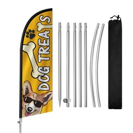 QSUM 8FT Dog Treats Swooper Flag, Portable Dog Treats Signs with Stainless Steel Flagpole, Ground Stake, Eye-Catching Business Flag Banner for Pet Store Advertising