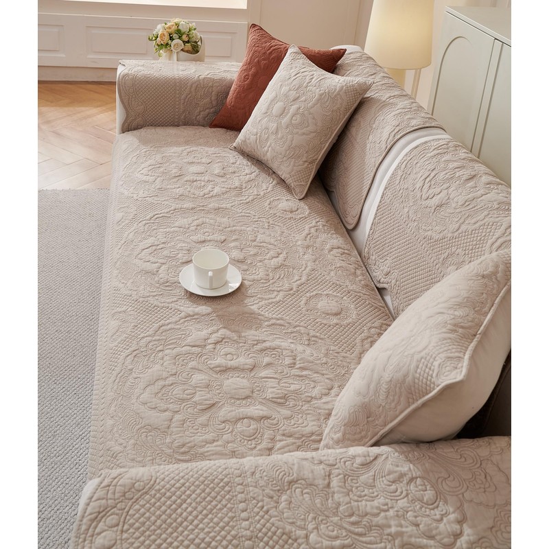 vctops Boho Cotton Quilted Couch Cover Soft Embroidered Sofa Cover