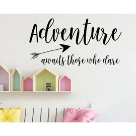 Adventure Awaits Those Who Dare Quotes Wall Decal Art Home Vinyl Stickers Background Bedroom Art Design Wallpaper Mural House Design YMX71 (57x30cm, Black)