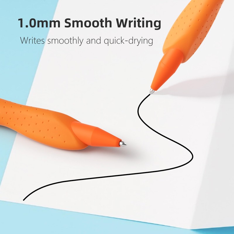 ELETIUO 5-Pack Ergonomic Ballpoint Pens,1mm Medium Point Black Ink Retractable