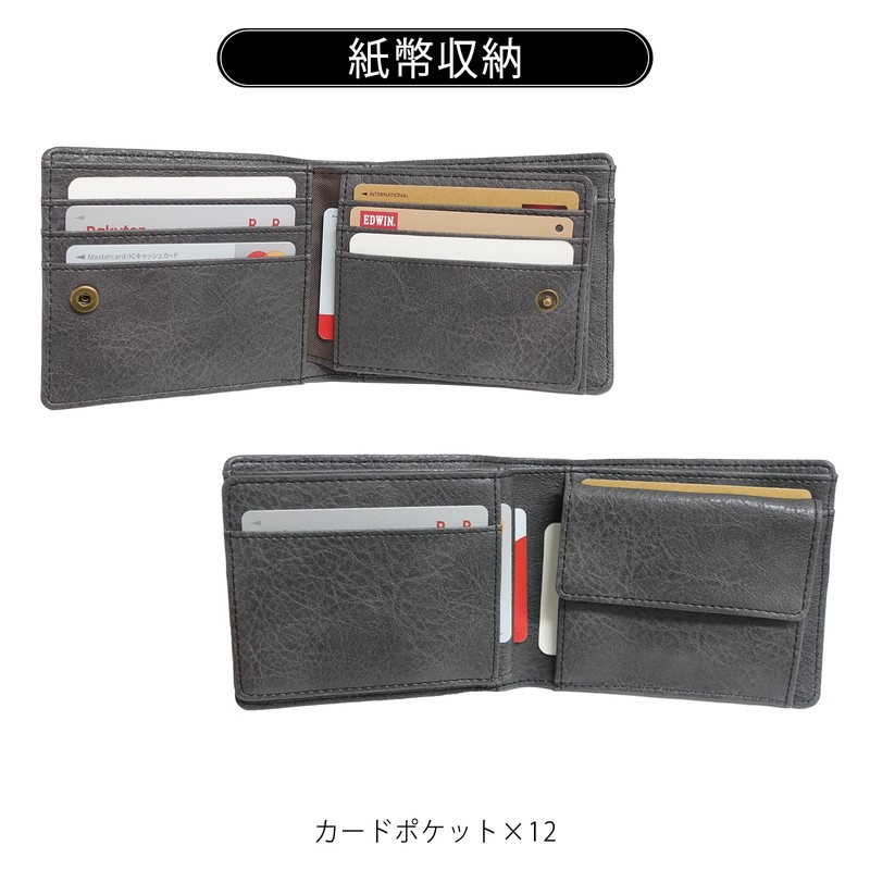 Edwin Bifold Wallet, Metal Plate, Grain Leather, Leatherette Leather, Money