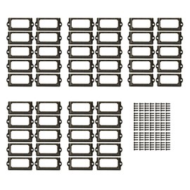Brateuanoii Pack of 50 Metal Label Holders, Label Frame, Antique Label Holder, for Name Badges, Apothecary Cabinet, Drawer Filing Cabinet, Filing Cabinet in the Office