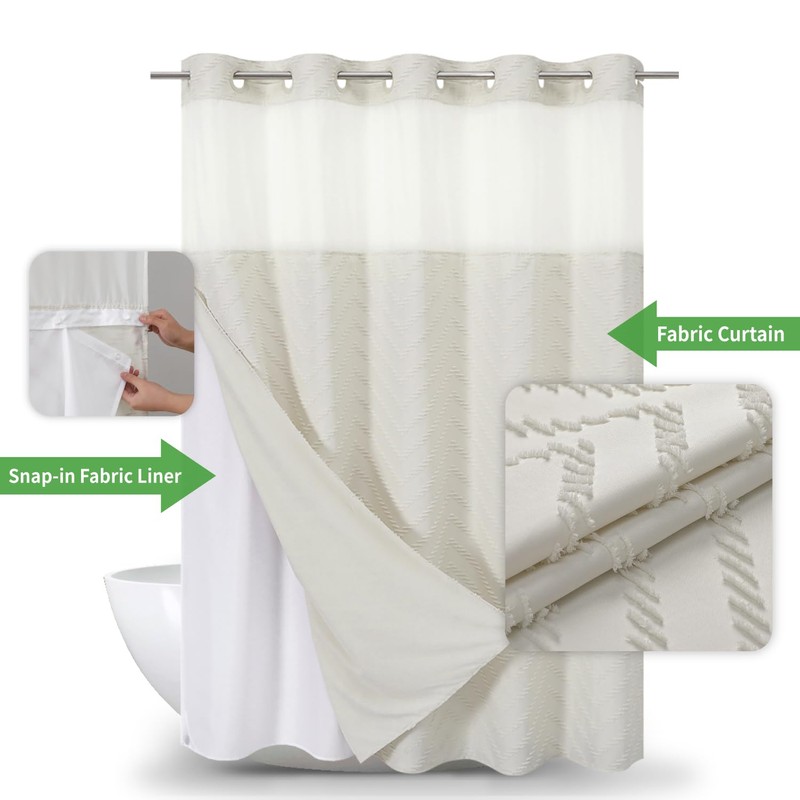eachope Extra Long No Hook Tufted Chevron Striped Shower Curtain