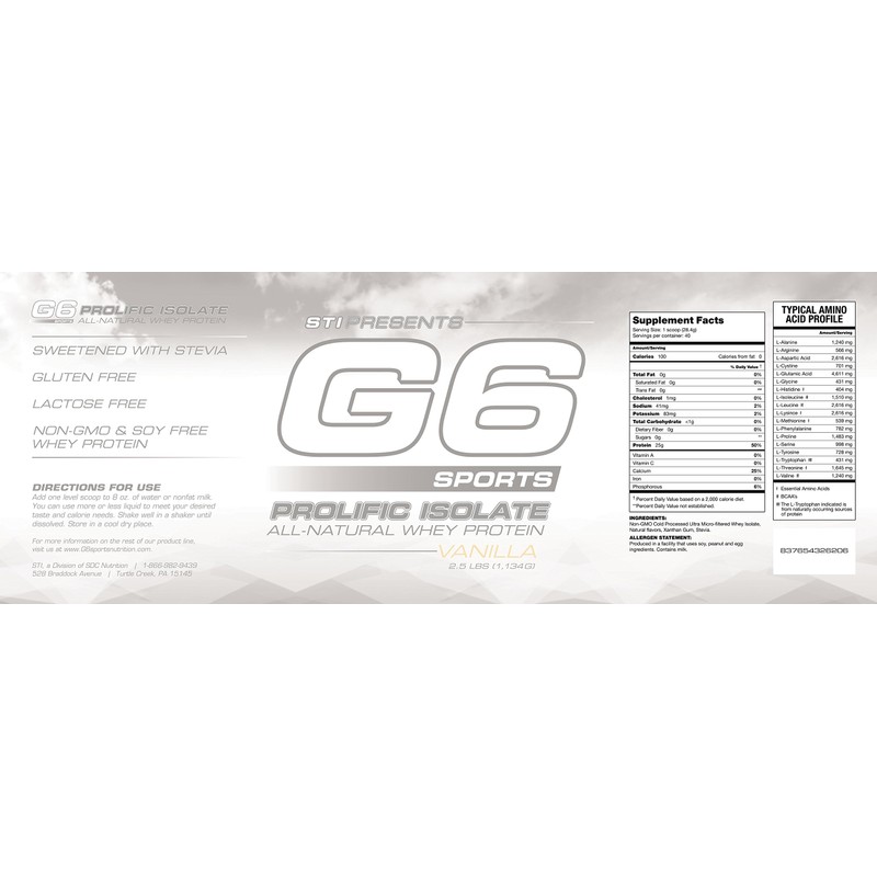 STI G6 Sports Prolific Isolate Whey Protein - Vanilla 2.5