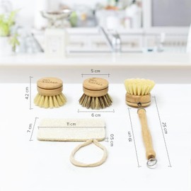 Joeji's Kitchen Eco Bamboo Dish Brush, Spazzola per piatti con testine intercambiabili per pulire delicatamente tazze, piatti o posate e per macchie ostinate su pentole e padelle…