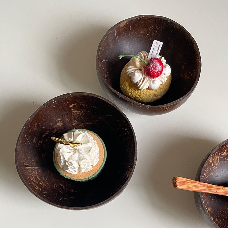 Coconut Bowl Set Leakage Proof Reusable Hand Polished Coconut Shell