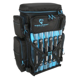 Evolution Fishing Drift Series 3700 Tackle Backpack with QuikLatch System & 2 Rod Holders – Blue, Heavy Duty Fishing Backpack w/ 6 Tackle Trays
