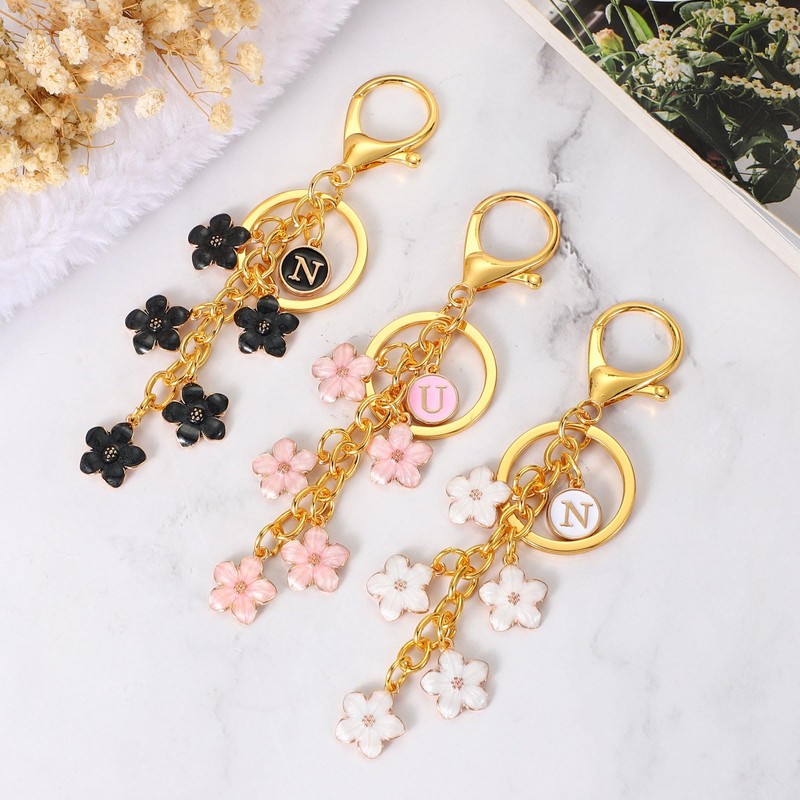 [PATIKIL] Initial Letter Flower Keychain Alphabet M Enamel Charm Flower