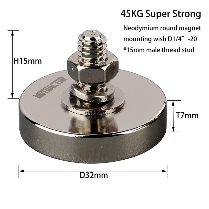 MUTUACTOR Ultra-Strong Circle Cup Magnet with 1/4"-20 Male Thread Stud,