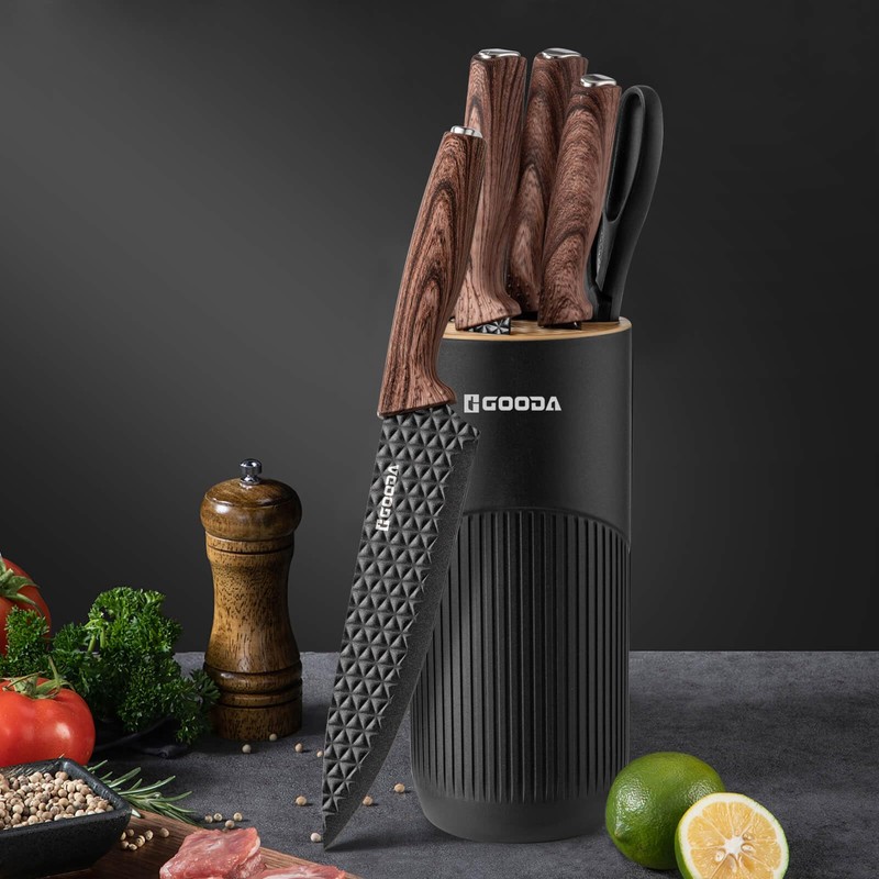 GOODA Kitchen Knife Set With Block,6-Piece Professional Chef Cooking Knives