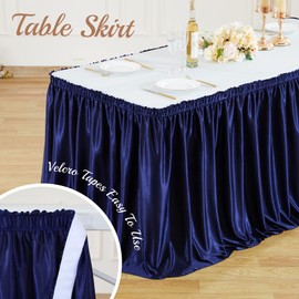 6ft Length Glitter Navy Blue Table Skirt Rectangle Tables, Wrinkle Free Pleated Ruffle Table Cloth Desk Skirting for Teacher Classroon Office Weddings Birthday Party Banquet Decorations