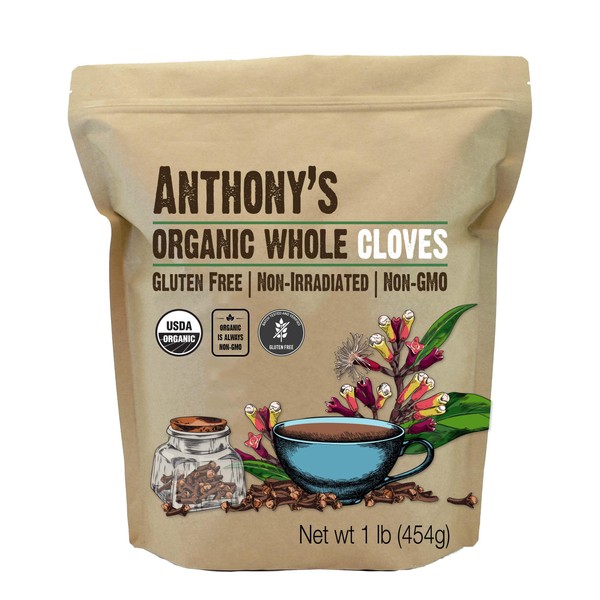 Anthony's Organic Whole Cloves, 1 lb, Gluten Free, Non GMO, Non Irradiated, Keto Friendly