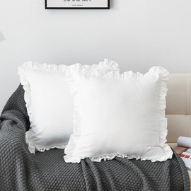 MiOYOOW Cushion Covers with Ruffles, Pack of 2 Cushion Covers, 18 x 18 Inch Decorative Throw Cushion Cover for Sofa and Couch Decoration at Home