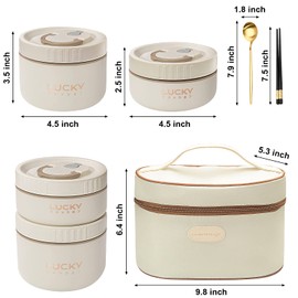 Stainless Steel Bento Box Adult Lunch Box, bento box with thermos,Portable Insulated Food Lunch Container Set with Thermal Lunch Box, 4 Separate Stackable Lunch Container Microwave (Beige 68oz)
