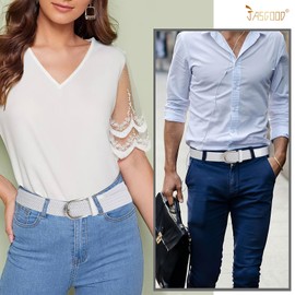 JASGOOD Braided Canvas Stretch Belt Elastic Casual Belt for Men Women with Silver Buckle,Junior 1.3 Inch Wide,White