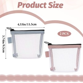 SynHHergyx 2Pcs Small Mesh Cosmetic Bag, Zipper Mesh Makeup Pouch, Portable Make Up Bags for Women, Travel Cosmetic Bag Mini Storage Bag for Coin Lipstick