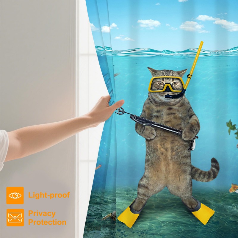 rzzlp Funny Cat Blue Sea Ocean Shower Curtain,Bathroom Shower Curtains