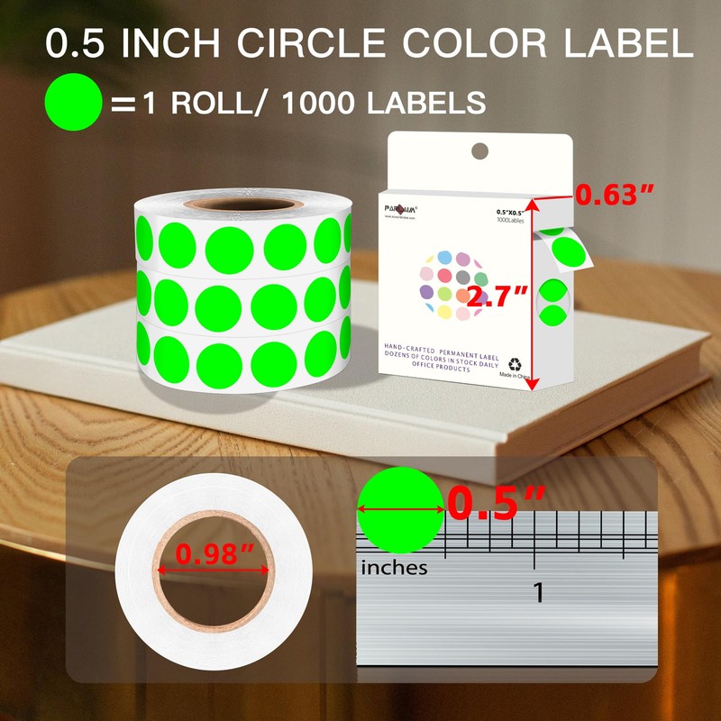 PARLAIM 1000 Pack 0.5 inch Diameter Round Dot Stickers, Fluorescent