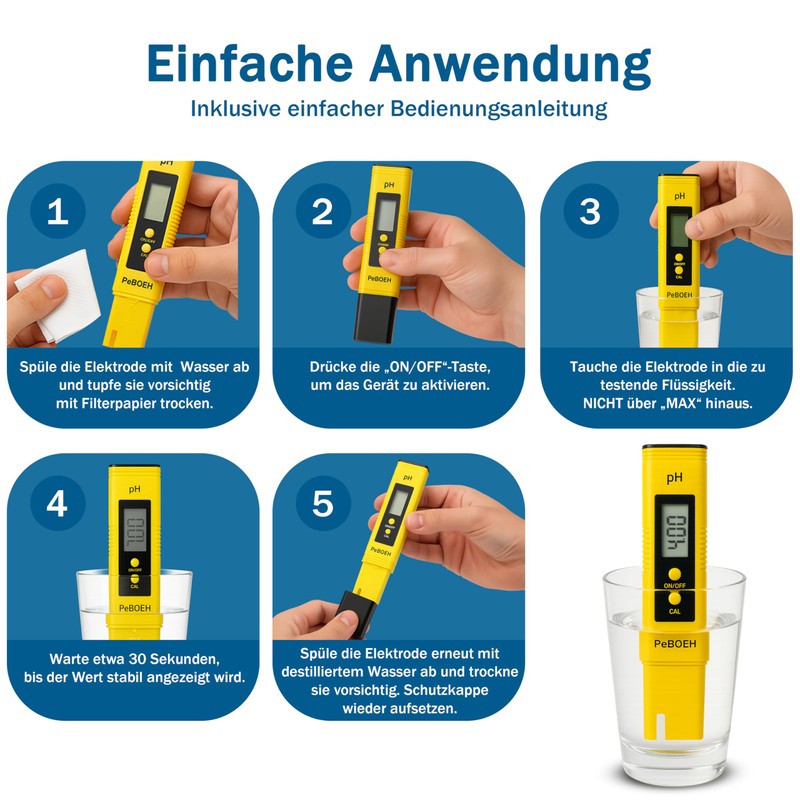 PeBOEH Digital pH Meter for Pool, Aquarium, Drinking Water -