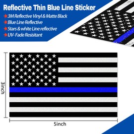 Reflective US Flag Decal Packs with Thin Blue Line for Cars & Trucks, 5 x 3 inch American USA Flag Decal Sticker Honoring Police Law Enforcement Vinyl Window Bumper Tape (5-Pack)