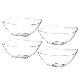 Posh Setting Square Plastic Serving Bowls, Small Clear Plastic Bowls for Candy, Disposable Serving Bowls for Party, Snack, Buffet, Chips, or Salad Bowl, Heavy Duty - 4 Pack
