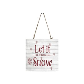 Red and White Let it Snow Printed Handmade Wood Christmas Ornament Small Sign